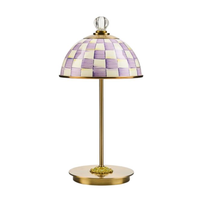 MacKenzie-Childs LED Rechargeable Dome Table Lamp, Violet Check