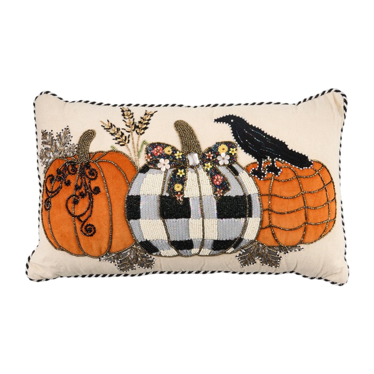 MacKenzie-Childs Pumpkin and Crow Lumbar Throw Pillow