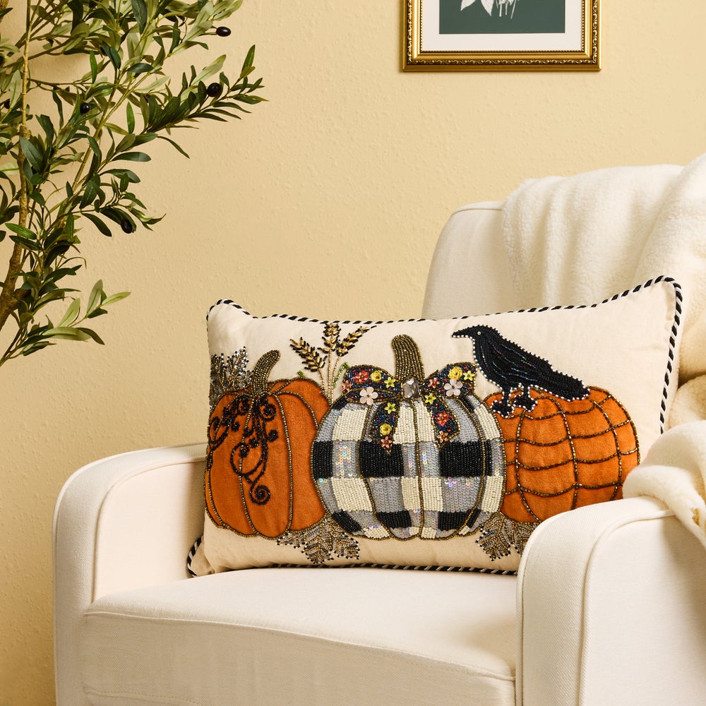 MacKenzie-Childs Pumpkin and Crow Lumbar Throw Pillow