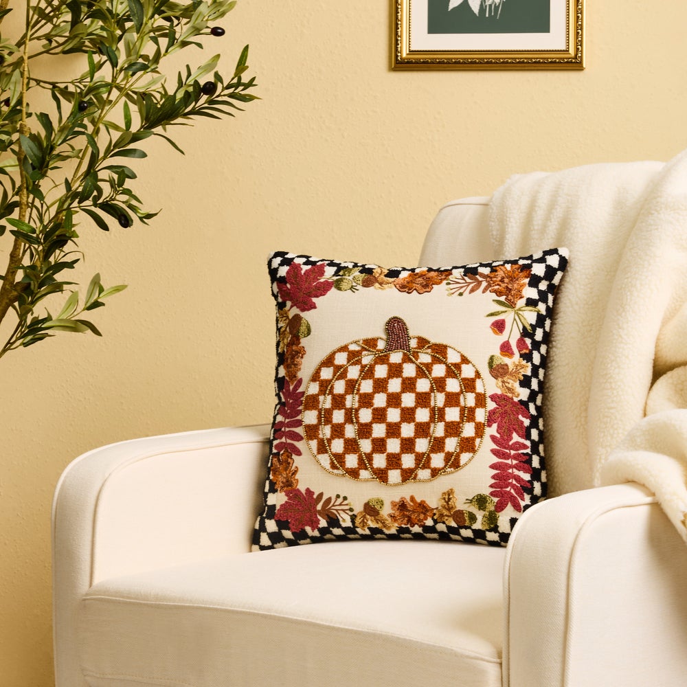 MacKenzie-Childs Check Pumpkin Throw Pillow