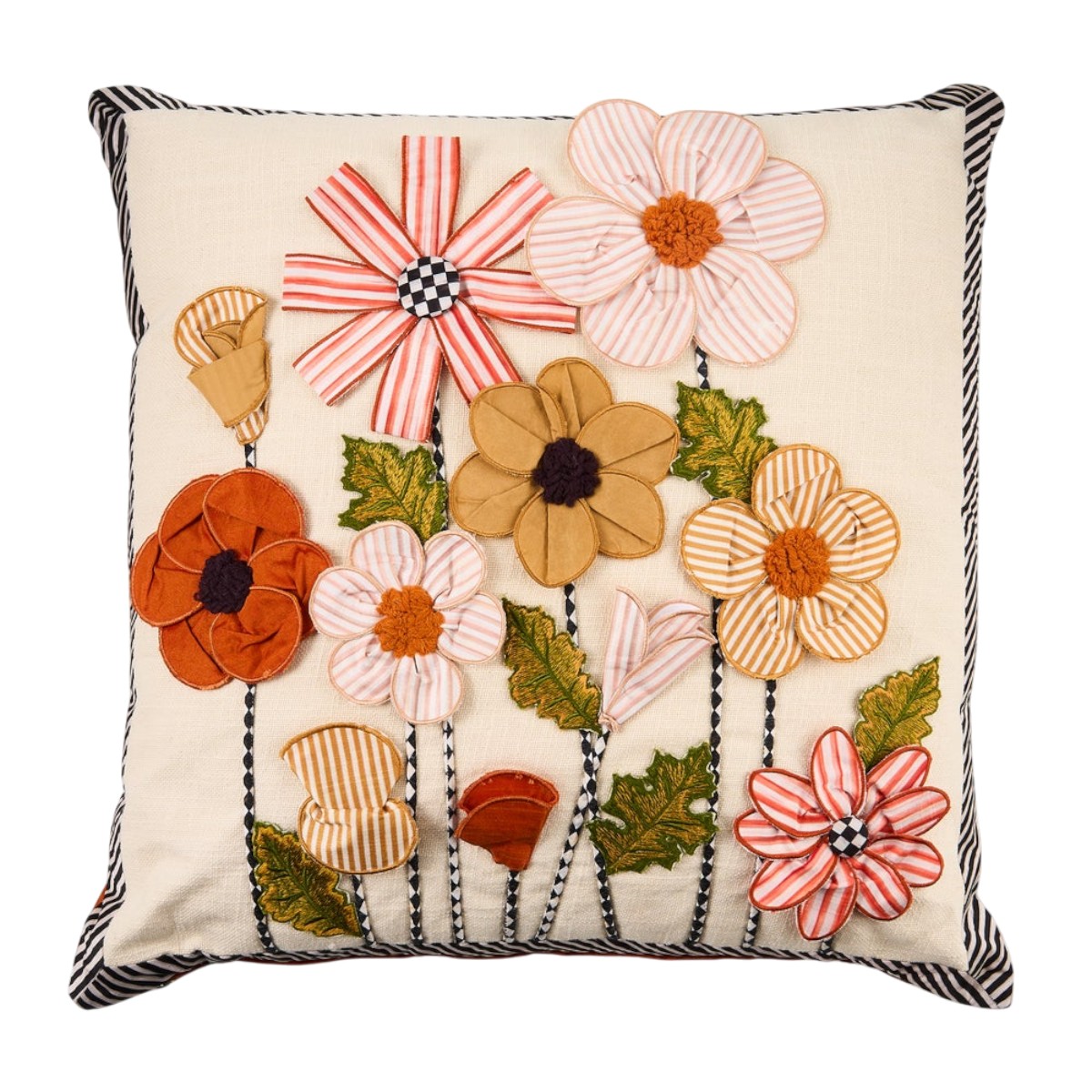 MacKenzie-Childs Stripe Flowers Throw Pillow
