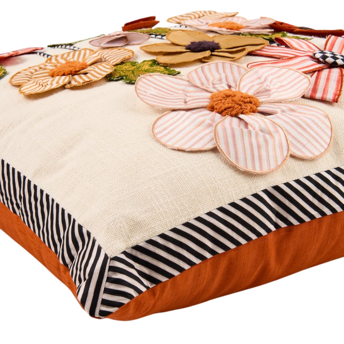 MacKenzie-Childs Stripe Flowers Throw Pillow