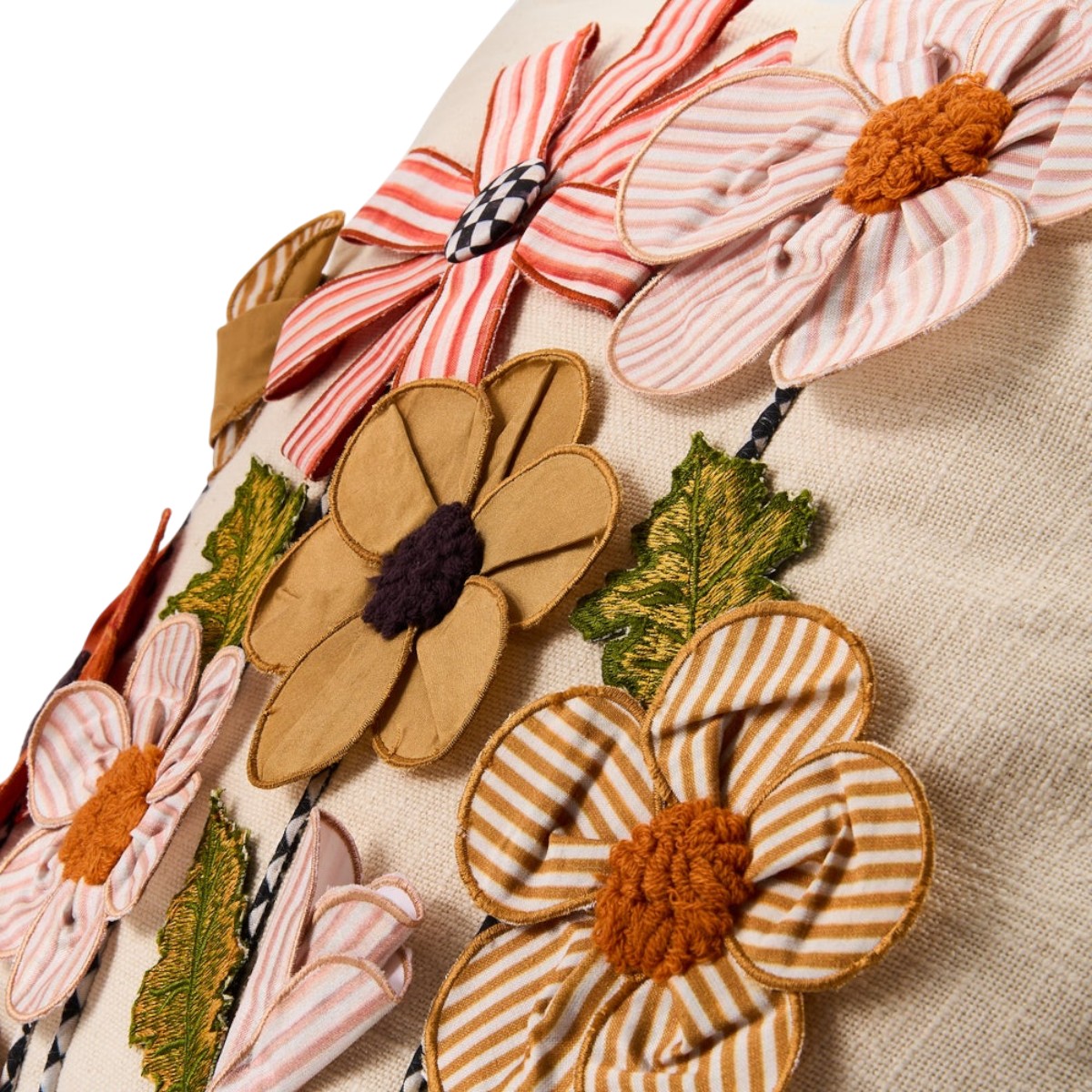 MacKenzie-Childs Stripe Flowers Throw Pillow