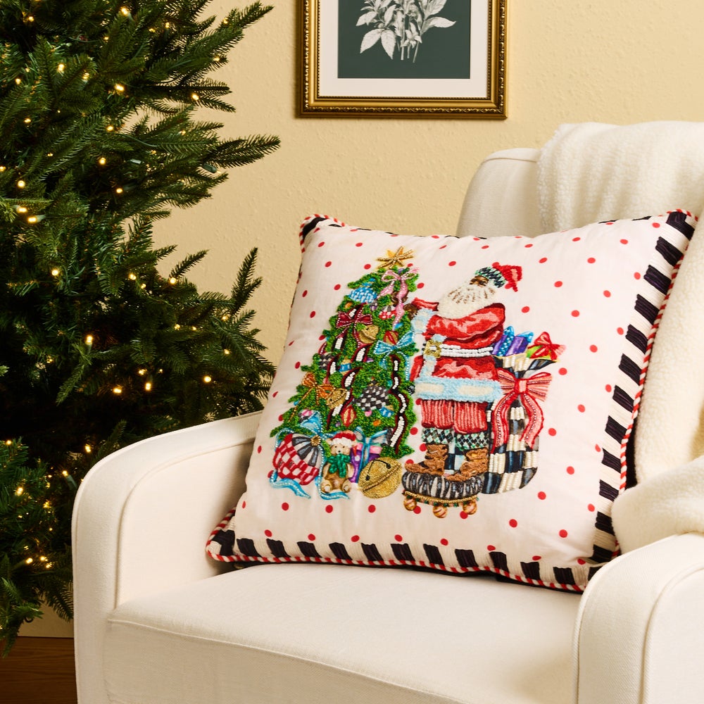 MacKenzie-Childs Tree Trimming Santa Throw Pillow