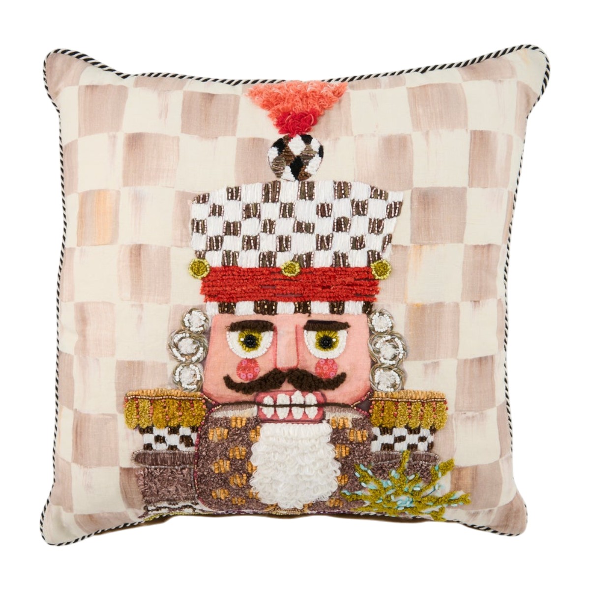 MacKenzie-Childs Mocha Check Nutcracker Throw Pillow
