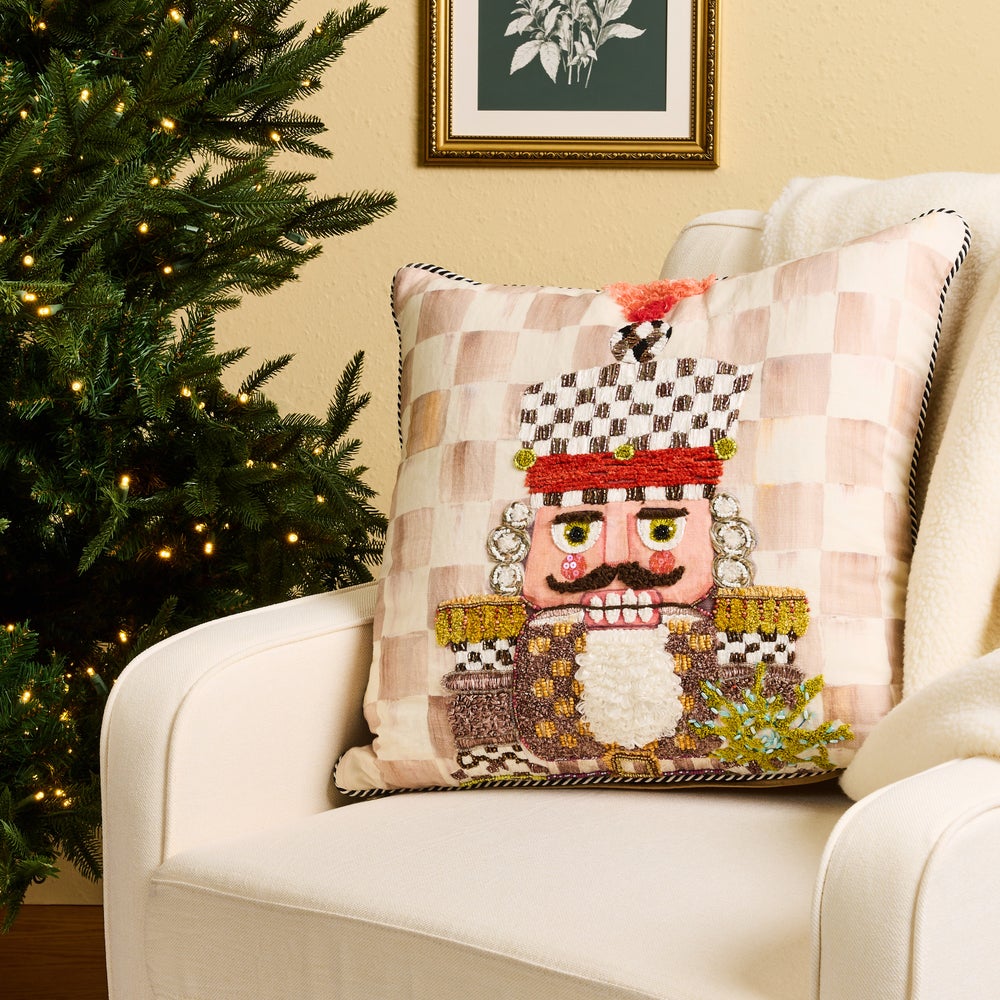 MacKenzie-Childs Mocha Check Nutcracker Throw Pillow