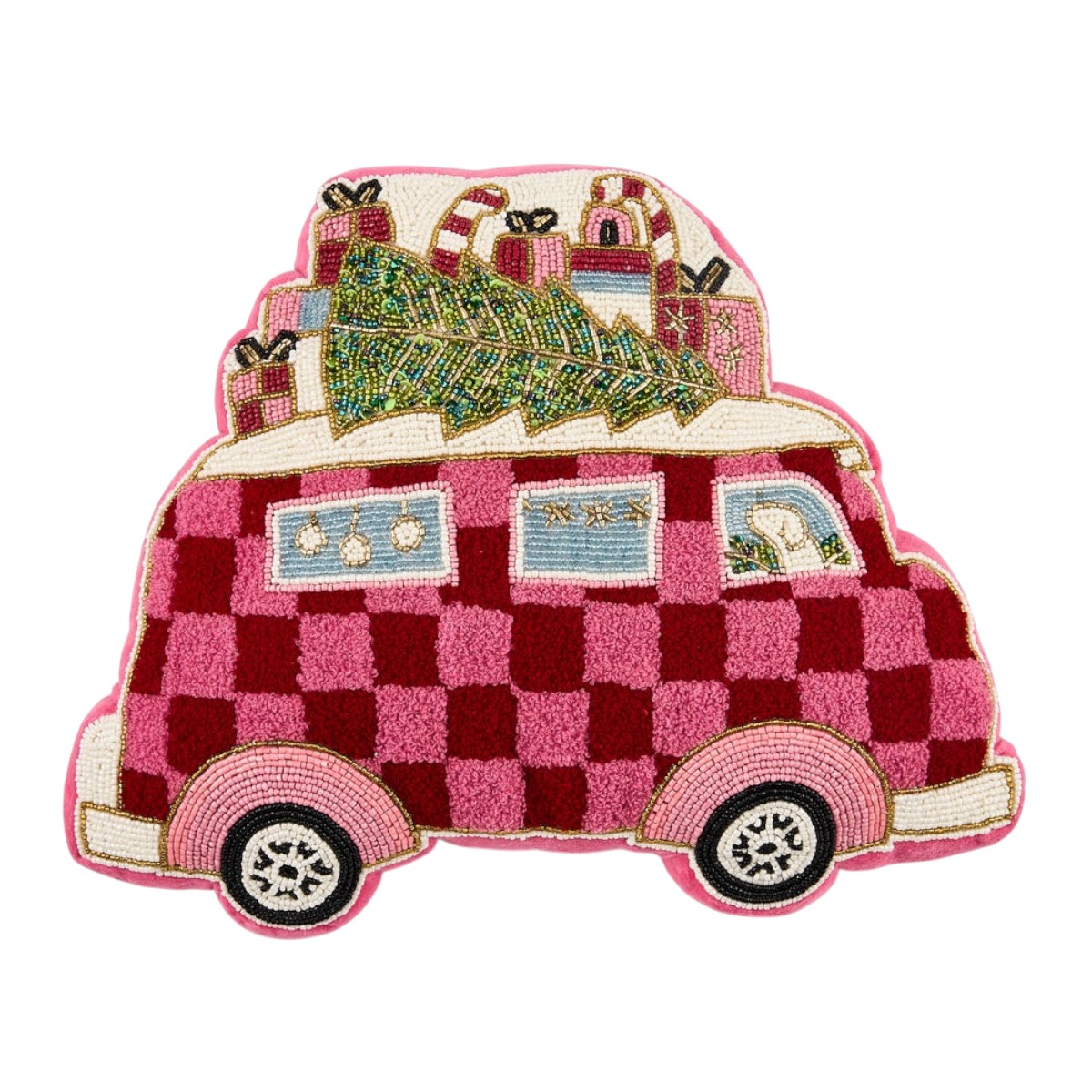 MacKenzie-Childs Holiday Bus Shaped Throw Pillow