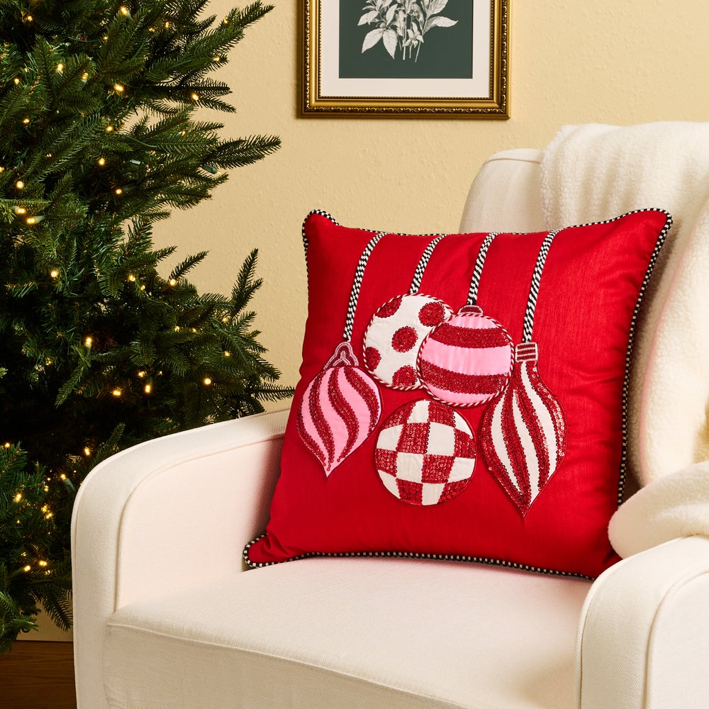 MacKenzie-Childs Red Ornament Throw Pillow