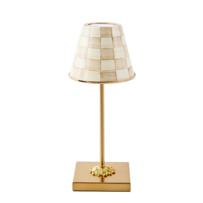MacKenzie-Childs LED Rechargable Cafe Table Lamp, Mocha Check