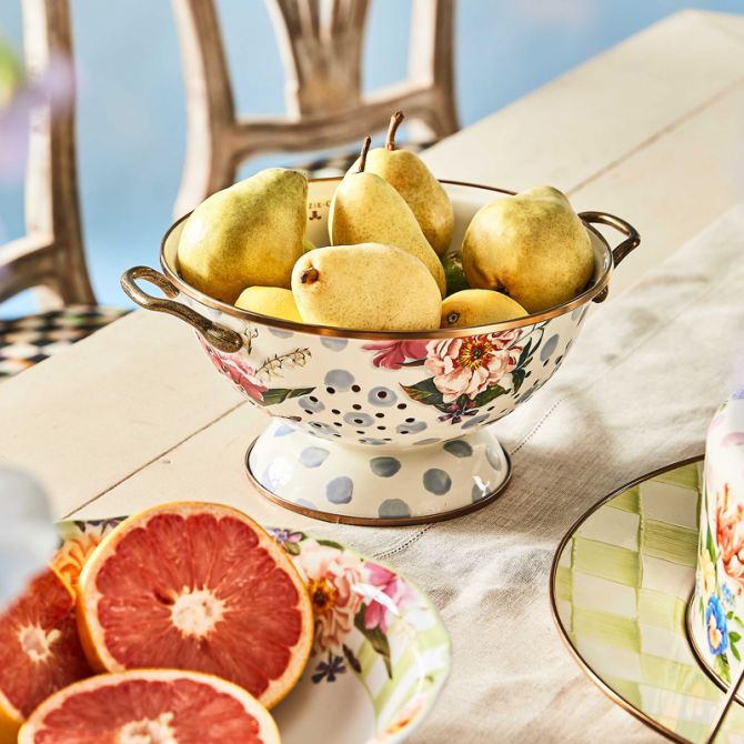 MacKenzie-Childs Wildflowers Enamel Large Colander, Blue | 89239