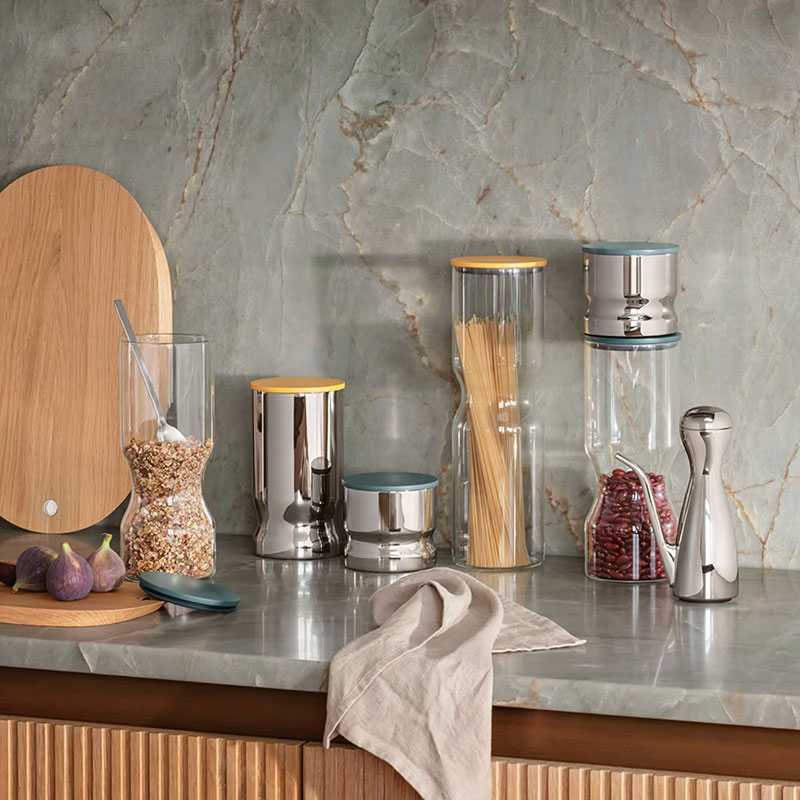 Georg Jensen Alfredo Canister, Yellow Lid and Stainless Steel