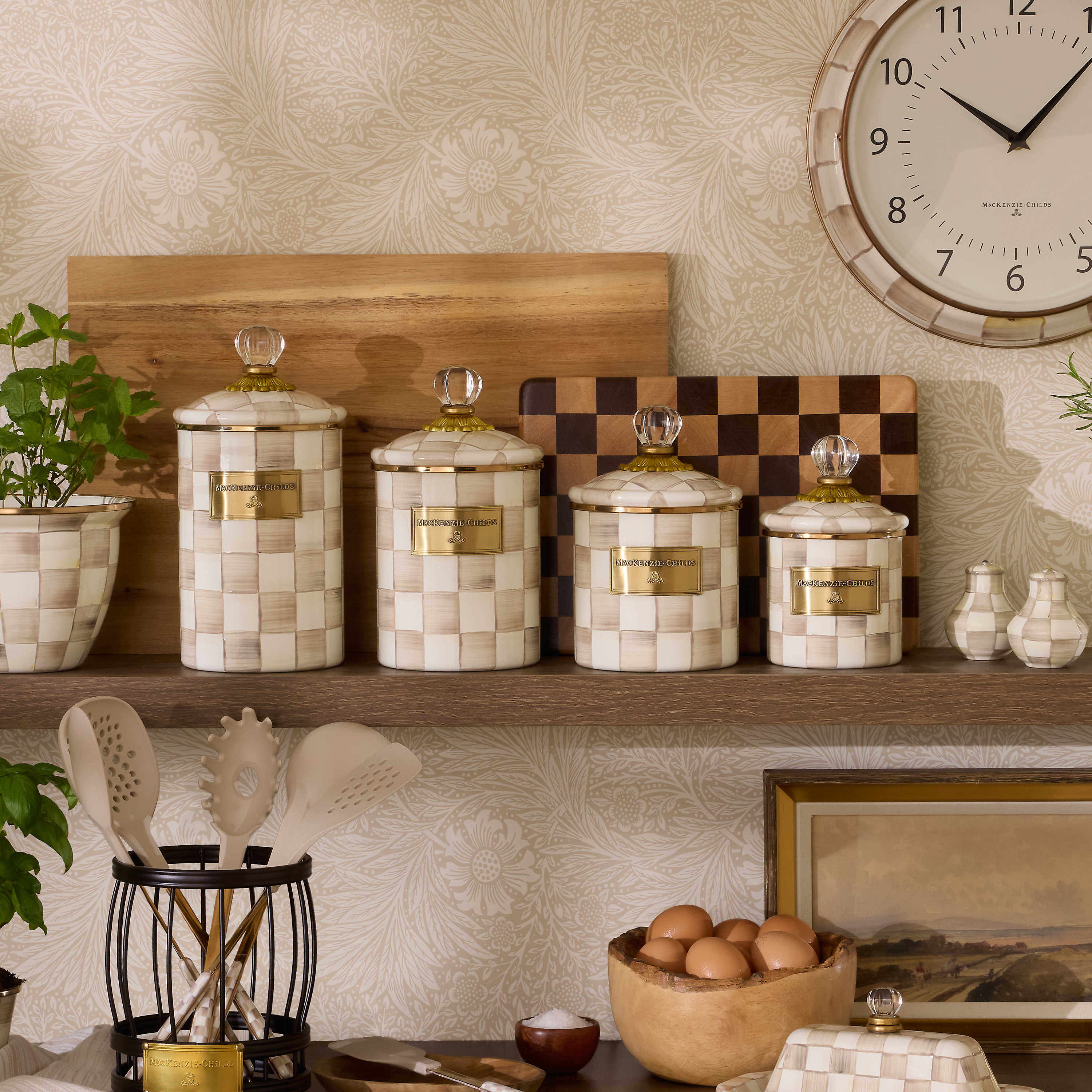 MacKenzie-Childs Mocha Check Small Canister