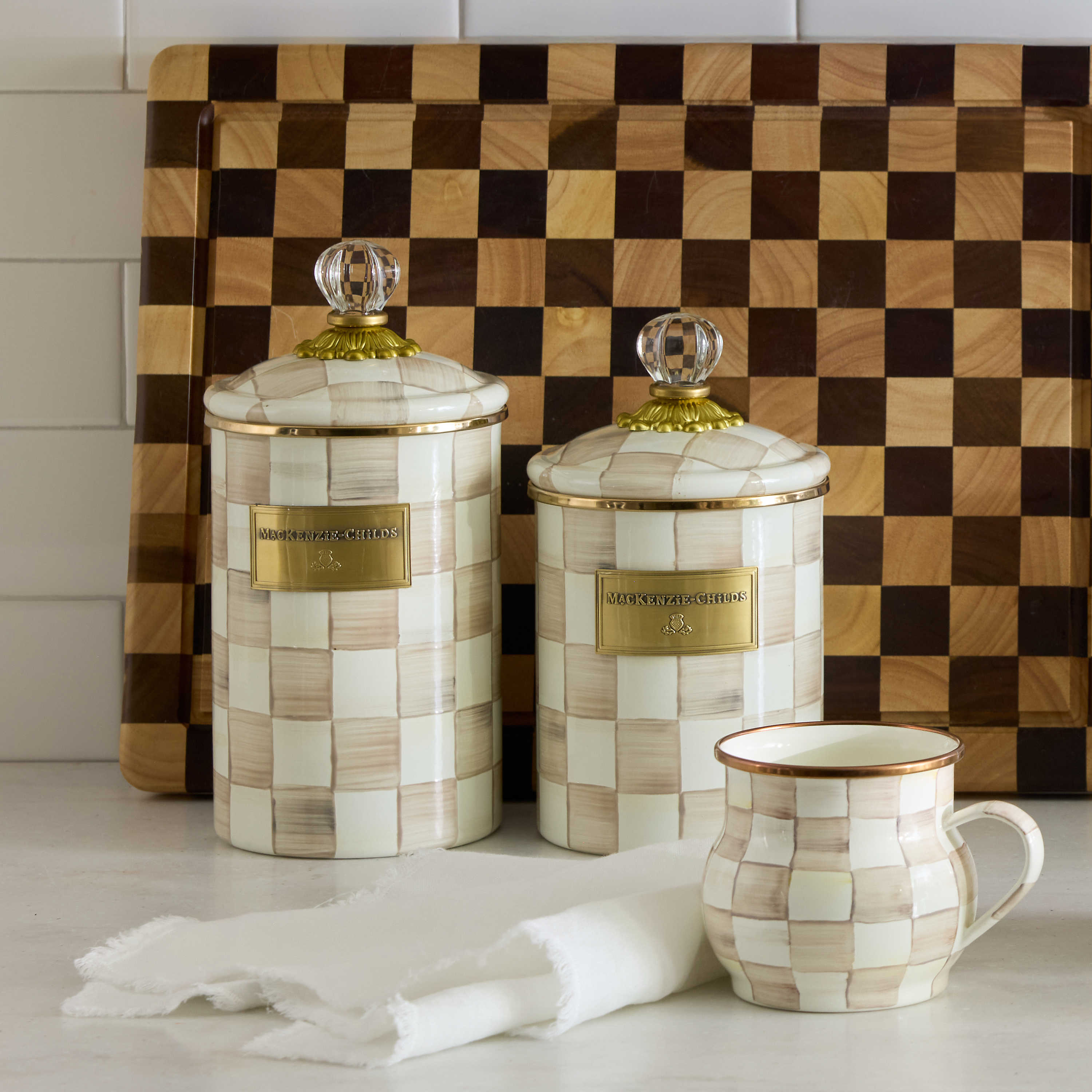 MacKenzie-Childs Mocha Check Medium Canister