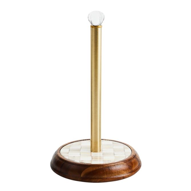 MacKenzie-Childs Mocha Check Wood Paper Towel Holder