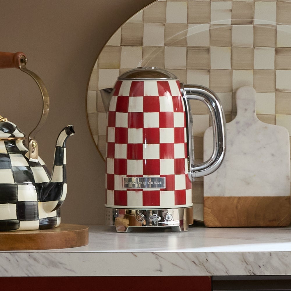 MacKenzie-Childs Electric Kettle, Cherry Check