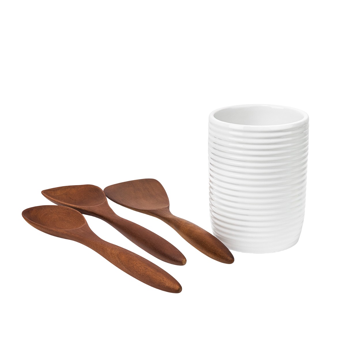 Nambe Breaking Bread Wood Utensils with Canister