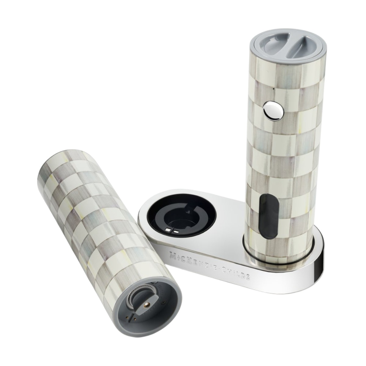 MacKenzie-Childs ELectric Salt and Pepper Grinder Set, Sterling Check