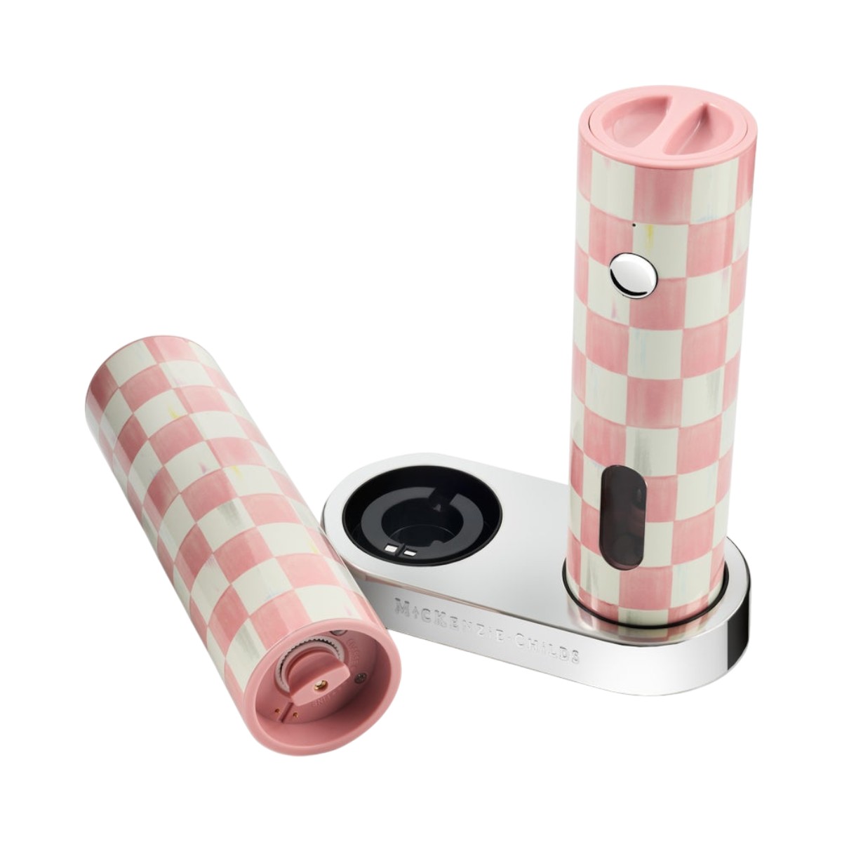 MacKenzie-Childs Electric Salt and Pepper Grinder Set, Rosy Check
