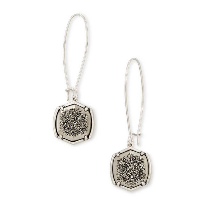 Kendra Scott Davis Silver Drop Earring in Platinum Drusy