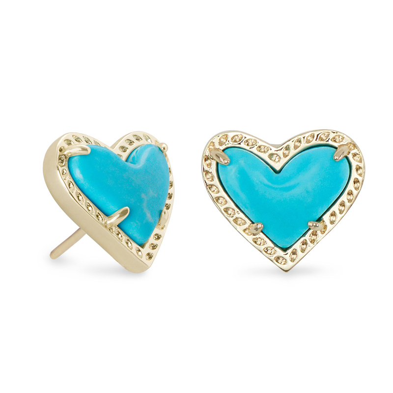 Kendra Scott Ari Heart Gold Stud Earrings in Turquoise Magnesite