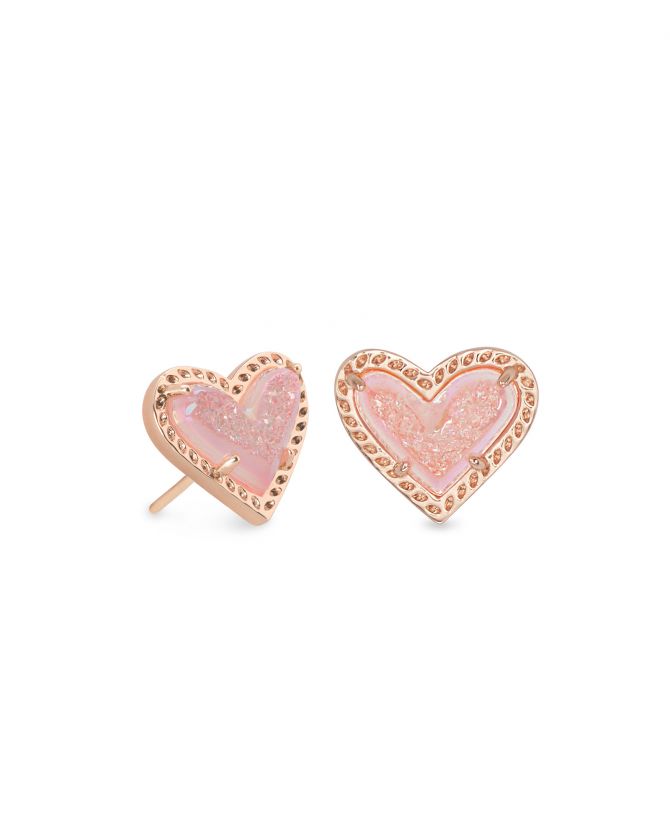 Pink Heart CC Stud Earrings