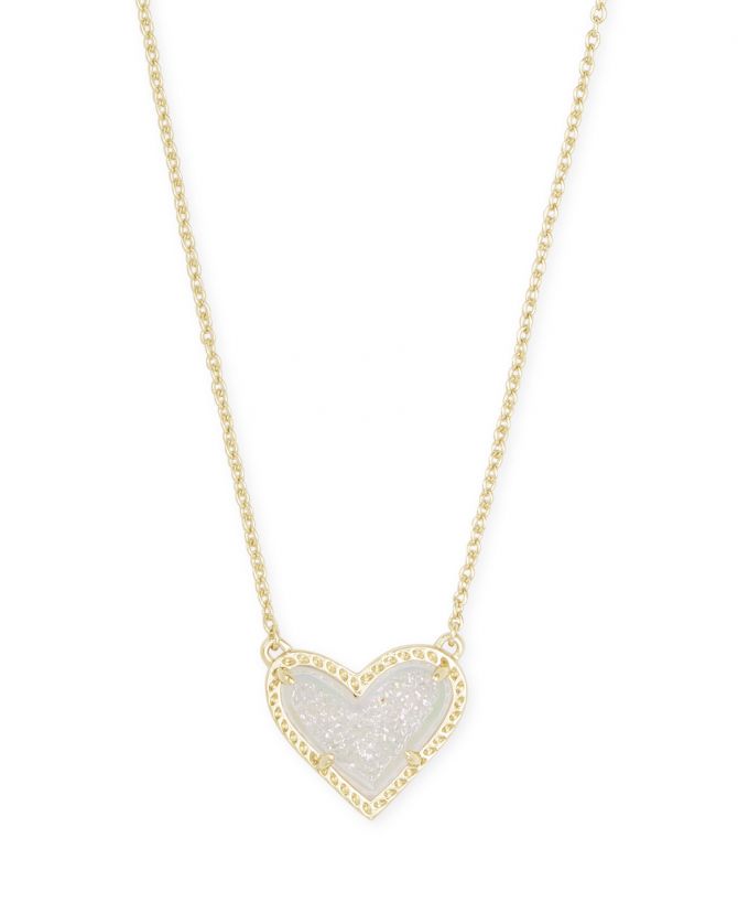 Kendra Scott Ari Gold Heart Pendant, Iridescent Drusy