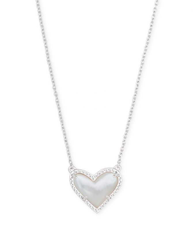 Kendra Scott Ari Silver Tone Heart Pendant in Ivory Mother of Pearl