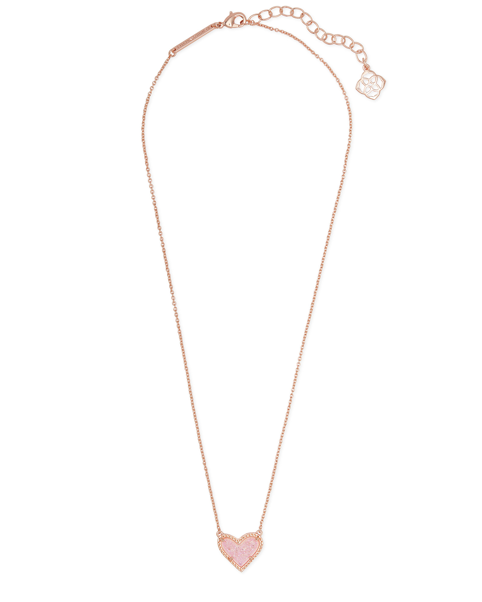 Kendra Scott Ari Rose Gold Heart Pendant in Pink Drusy