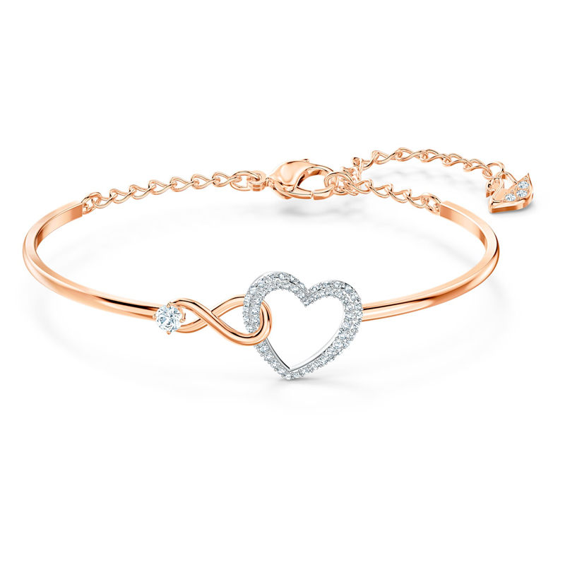 Swarovski Infinity Heart Bangle, White/Mixed Metal