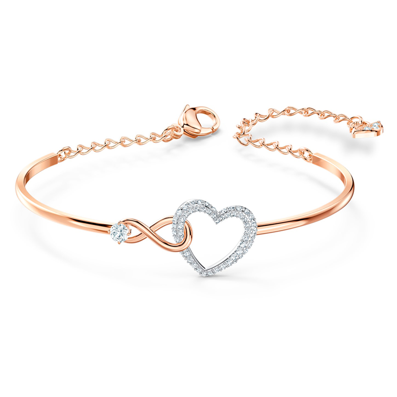 Swarovski Infinity Heart Bangle, White/Mixed Metal