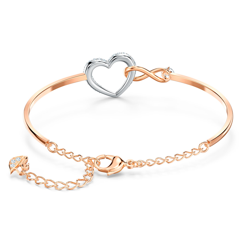 Swarovski Infinity Heart Bangle, White/Mixed Metal