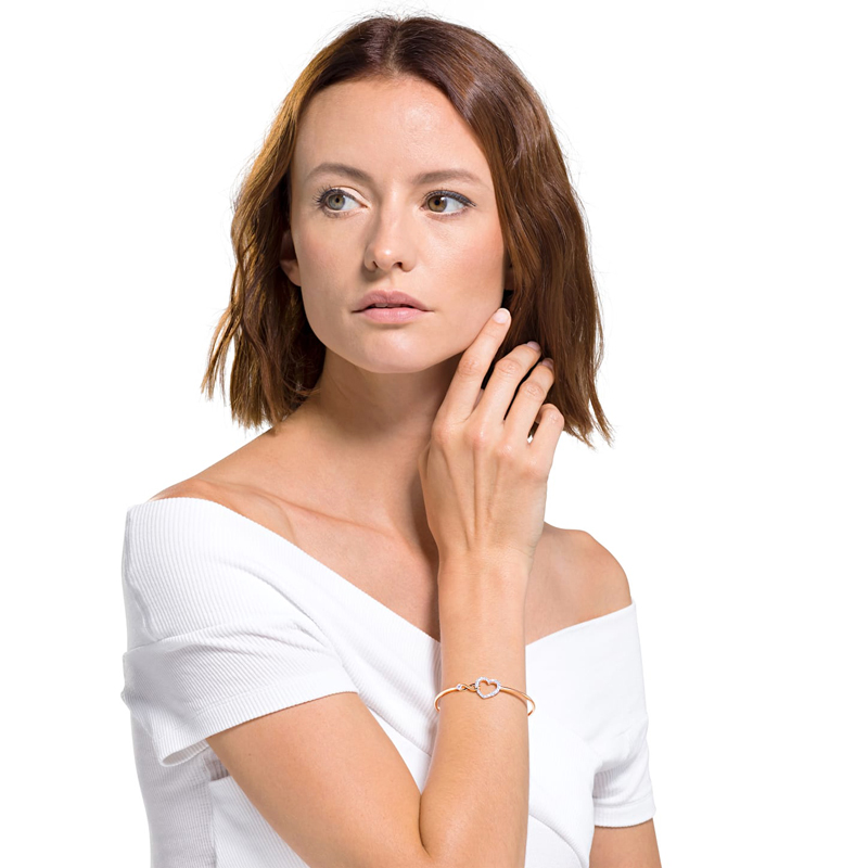 Swarovski Infinity Heart Bangle, White/Mixed Metal