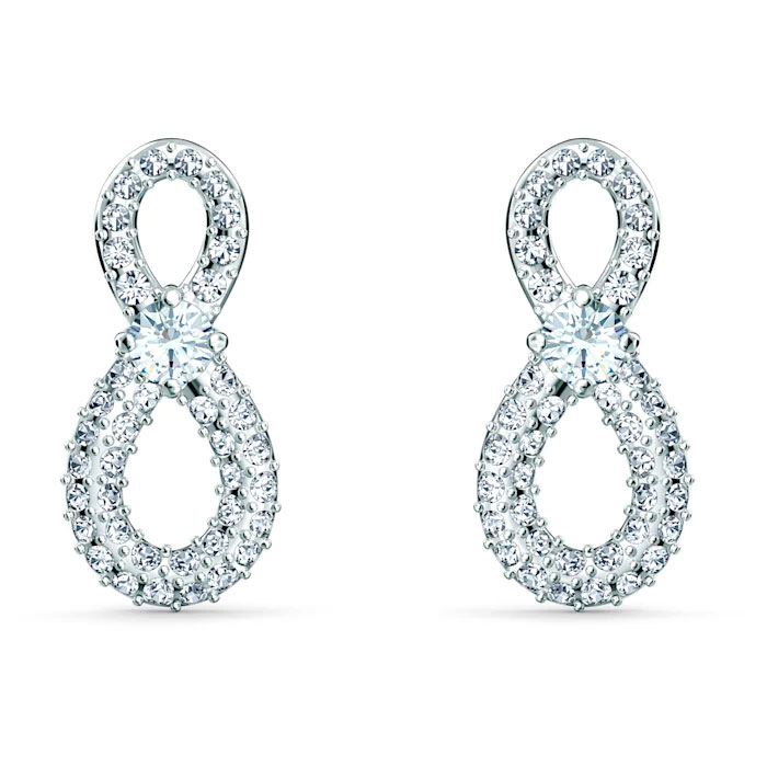 Swarovski Infinity Mini Pierced Earrings, White and Silver Plated