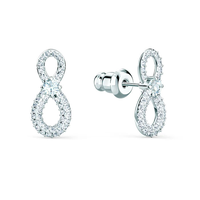 Swarovski Infinity Mini Pierced Earrings, White and Silver Plated