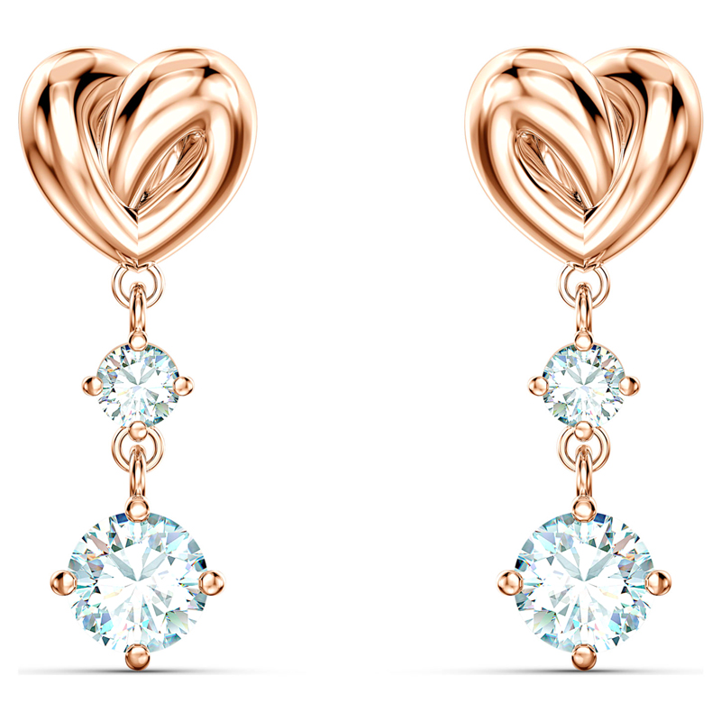 Swarovski Lifelong Heart Pierced Earrings, White/Rose-Gold Tone