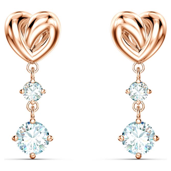 Swarovski Lifelong Heart Pierced Earrings, White/Rose-Gold Tone