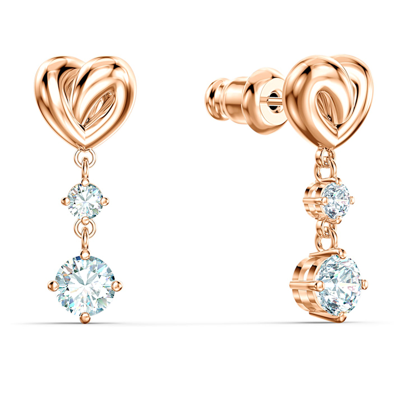 Swarovski Lifelong Heart Pierced Earrings, White/Rose-Gold Tone