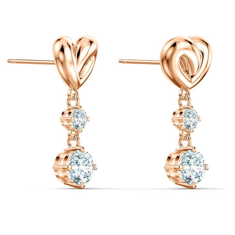 Swarovski Lifelong Heart Pierced Earrings, White/Rose-Gold Tone