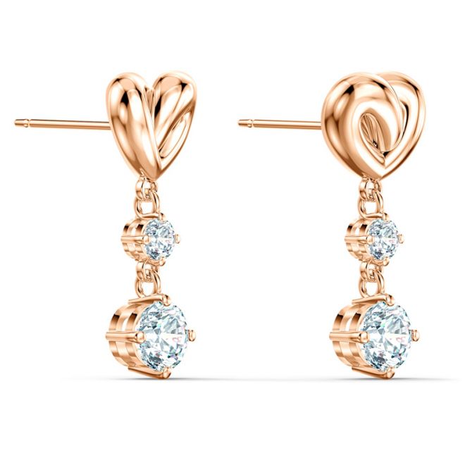 Swarovski Lifelong Heart Pierced Earrings, White/Rose-Gold Tone