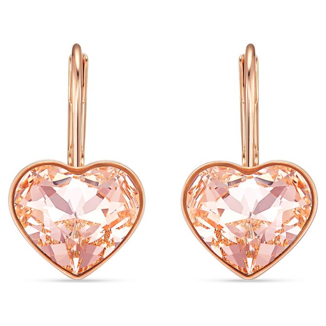 Swarovski Bella Heart Pierced Earrings, Pink, Rose Gold Tone Plated