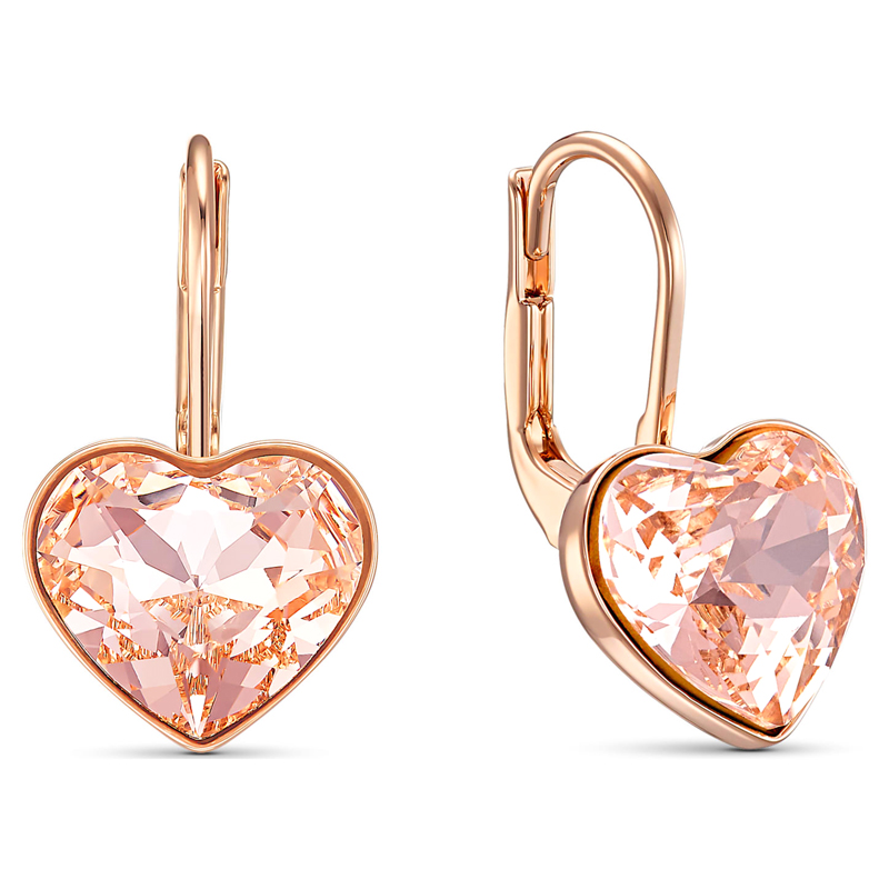 Swarovski Bella Heart Pierced Earrings, Pink, Rose Gold Tone Plated