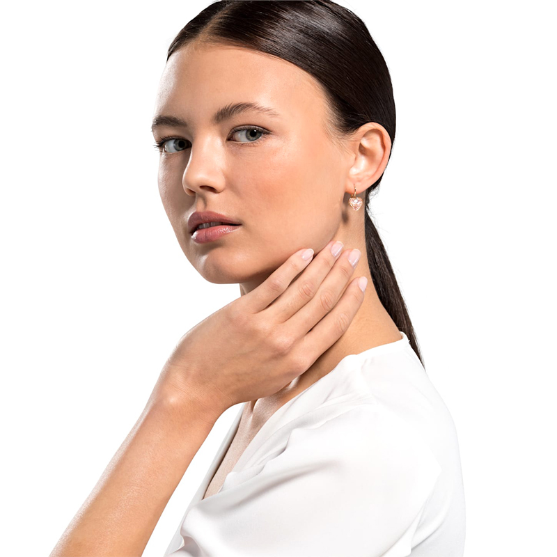 Swarovski Bella Heart Pierced Earrings, Pink, Rose Gold Tone Plated