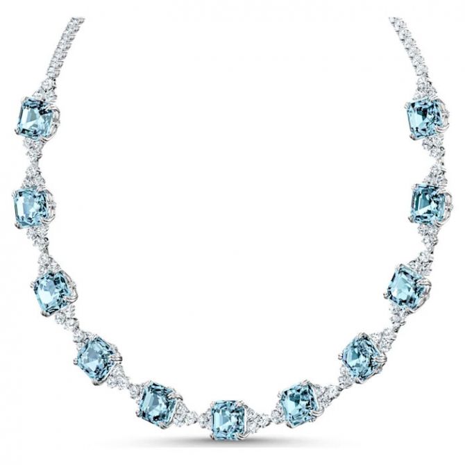 置物 SWAROVSKI Swarovski Sparkling Multi-Station Necklace, Aqua | 5528875 | Borsheims