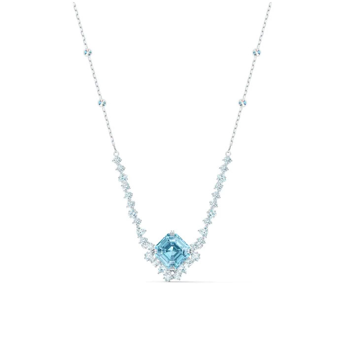 Swarovski Sparkling Duel Station Necklace, Aqua and Silver Plated