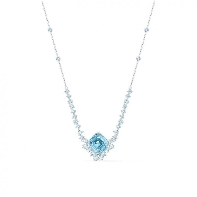 Swarovski Sparkling Duel Station Necklace, Aqua and Silver Plated
