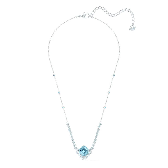 Swarovski Sparkling Duel Station Necklace, Aqua and Silver Plated