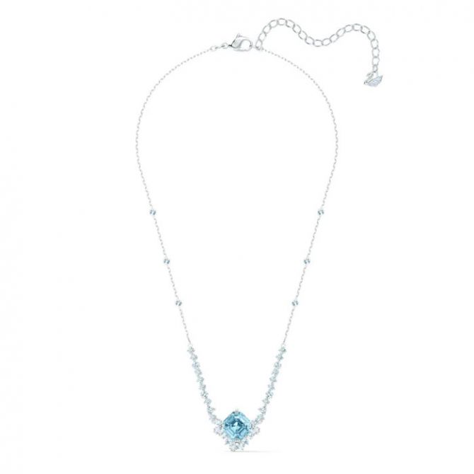 Swarovski Sparkling Duel Station Necklace, Aqua and Silver Plated