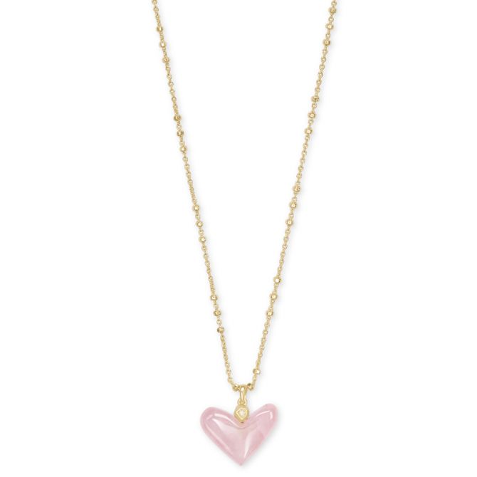 Kendra Scott Poppy Gold Tone Pendant Necklace in Rose Quartz