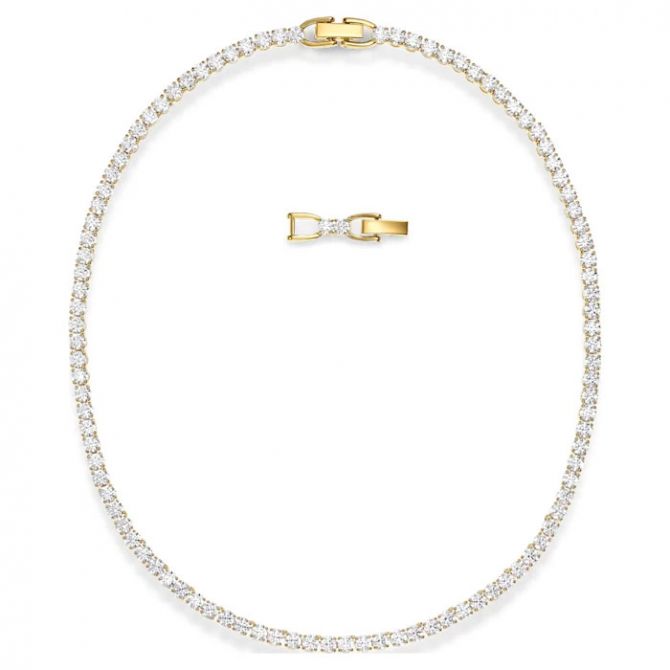 Swarovski White Tennis Deluxe Necklace, Gold Tone