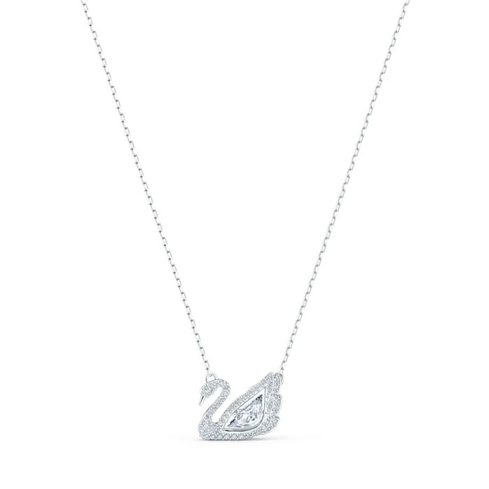 Swarovski White Dancing Swan Necklace, Silver Tone